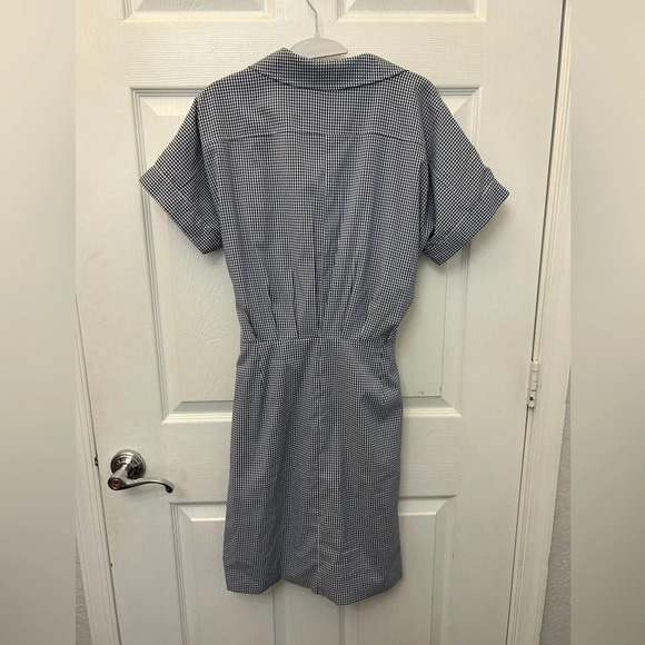 LDT White and Blue Checkered Gingham Print Zip Up Shirt Dress - Picture 3 of 6